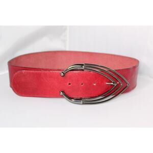 Vintage El Corte Inglés Red  Leather Belt Size 150 75/30 Silver Buckle Wide